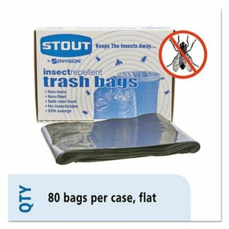 STOUTENVIS INSECT-REPELLENT TRASH BAGS, 35 GAL, 2 MIL, 33in X 45in, BLACK, 80PK P3345K20